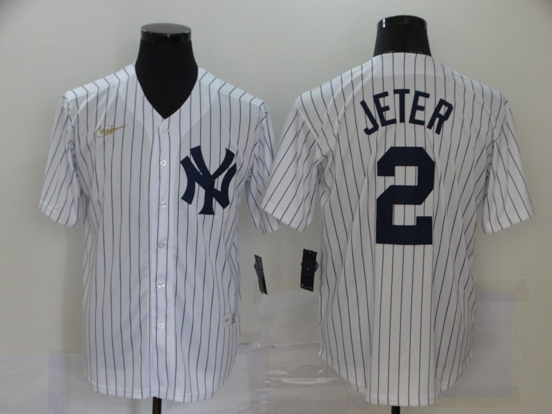 Men's New York Yankees Derek Jeter #2 White Jersey